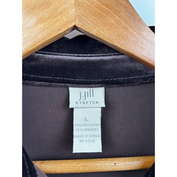 J. Jill Stretch Velvet Button-Up Shirt 90s Inspired Luxe Chocolate Brown Sz L - Picture 3 of 5